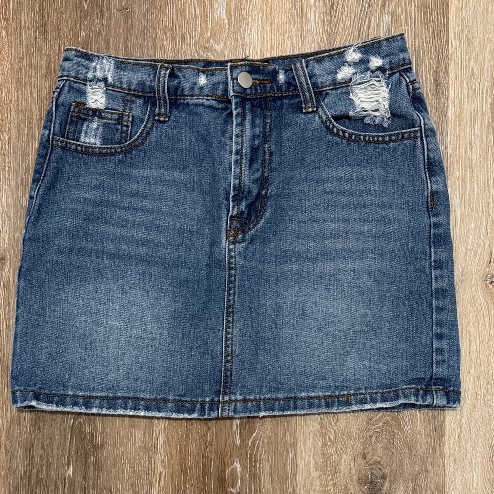 Distressed Denim Mini Skirt